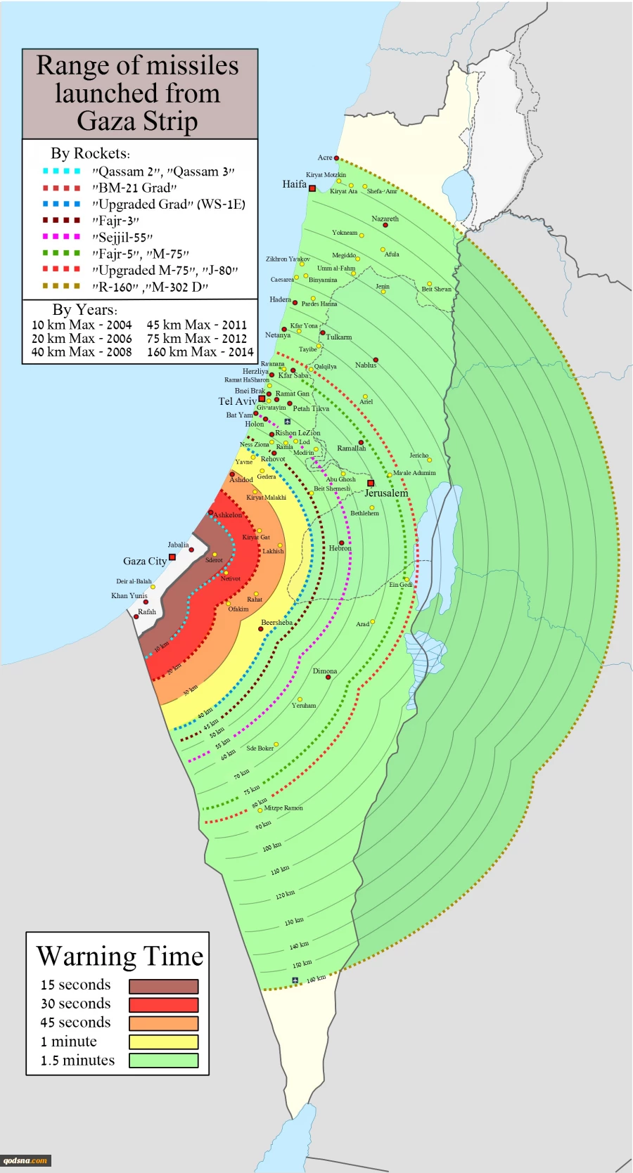 اینفوگرافیفاصله شهرهای صهیونیست‌نشین از غزه و مدت زمان رسیدن موشک‌های مقاومت فلسطین به آنها (نقشه) 2