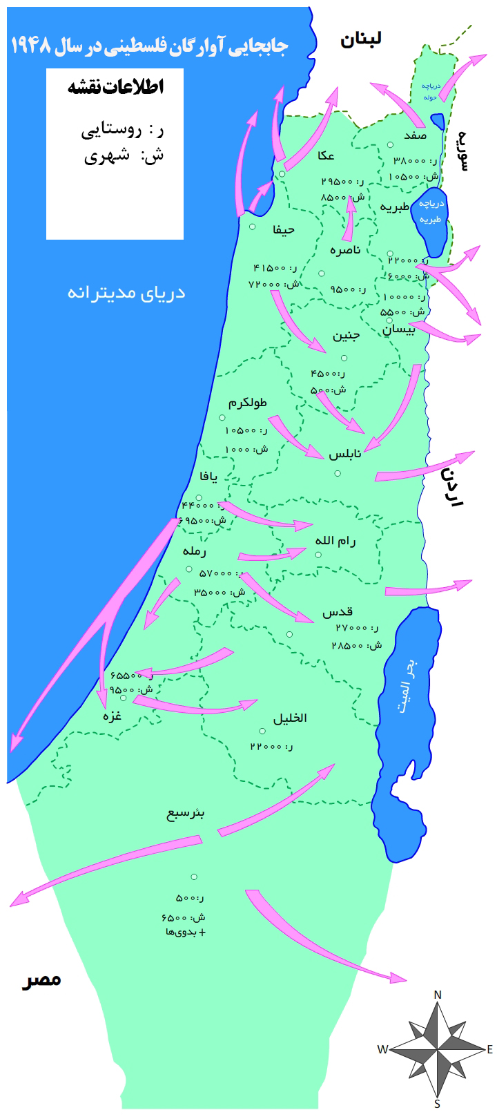 نقشه جابجایی آوارگان فلسطینی در سال 1948