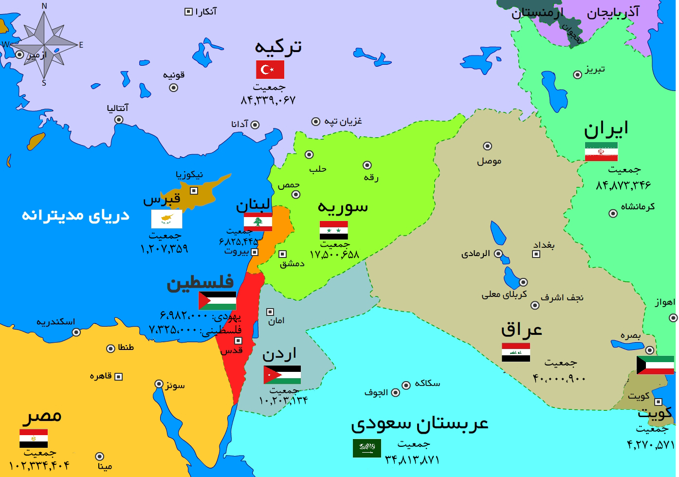 موقعیت فلسطین در خاورمیانه