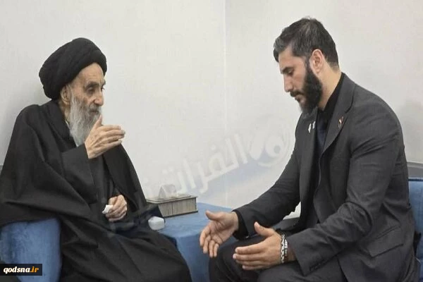 دیدارپزشک عراقی بازگشته از غزه با  آیت الله سیستانی 2