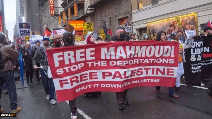 Protesters gather in Times Square demanding release of Columbia graduate Mahmoud Khalil
