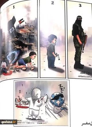 کاریکاتورهایی از «میکائیل سیفتیسی» کاریکارتوریست مکزیکی رسالی برای نمایشگاه «سال صفر » در موزه فلسطین تهران سال ۱۴۰۴