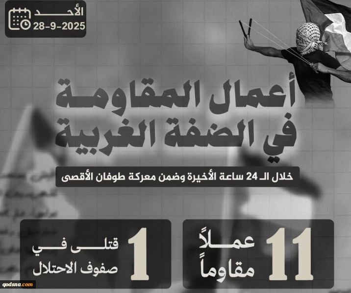 مرکز پژوهشی معطی منتشر کرد؛

 11 عملیات مقاومتی در کرانه باختری در 24 ساعت اخیر+ نمودار 2