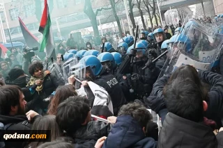 درگیری پلیس و معترضان در بولونیا ایتالیا همزمان با حضور تیم اسرائیلی