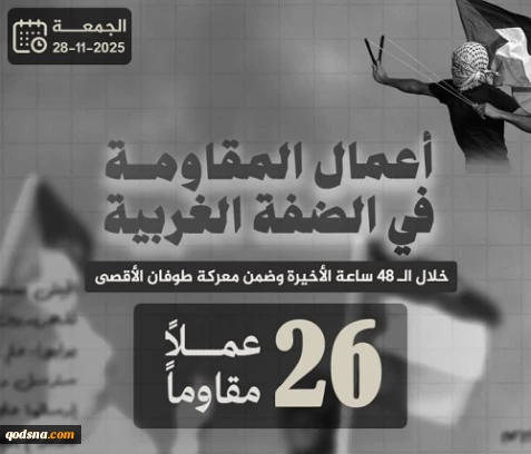 مرکز پژوهشی معطی گزارش داد؛

 26 عملیات مقاومتی در کرانه باختری طی 48 ساعت اخیر+ نمودار