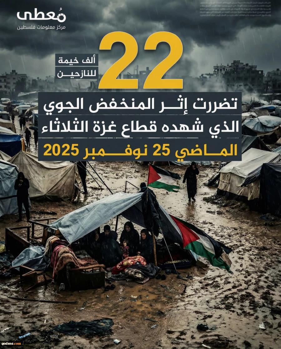 مرکز پژوهشی معطی گزارش داد؛بارانهای شدید در نوار غزه 22 هزار خیمه آوارگان را ویران کرد 2