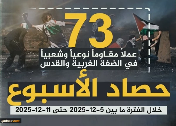 مرکز پژوهشی آماری معطی گزارش داد؛

 73 عملیات مقاومتی در یک هفته اخیر/ ثبت میانگین قریب به 11 عملیات در هر روز+ نمودار 2